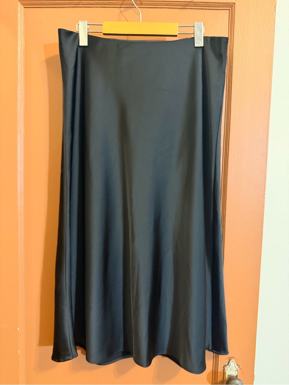 Rachel Zoe Black Satin A-Line Midi Skirt